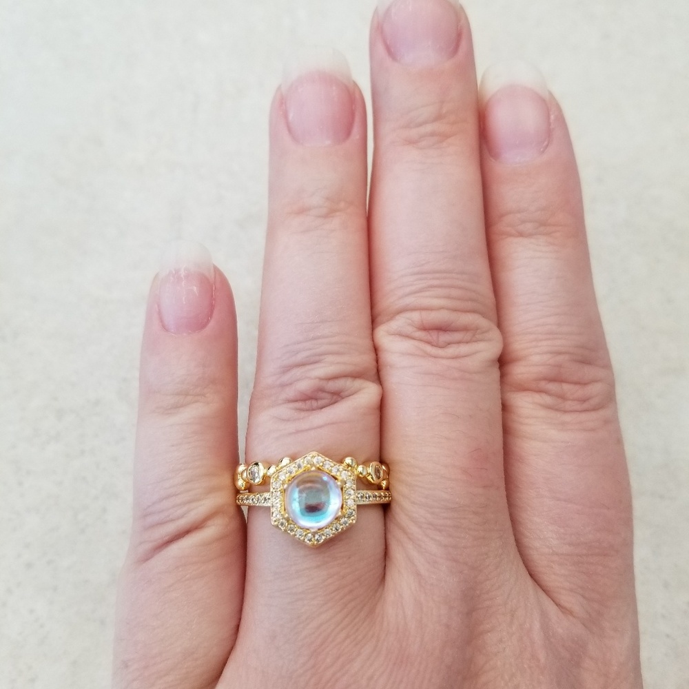 HOST PICK! 💛 18k Over Sterling Moonstone Ring Set - Picture 8 of 8